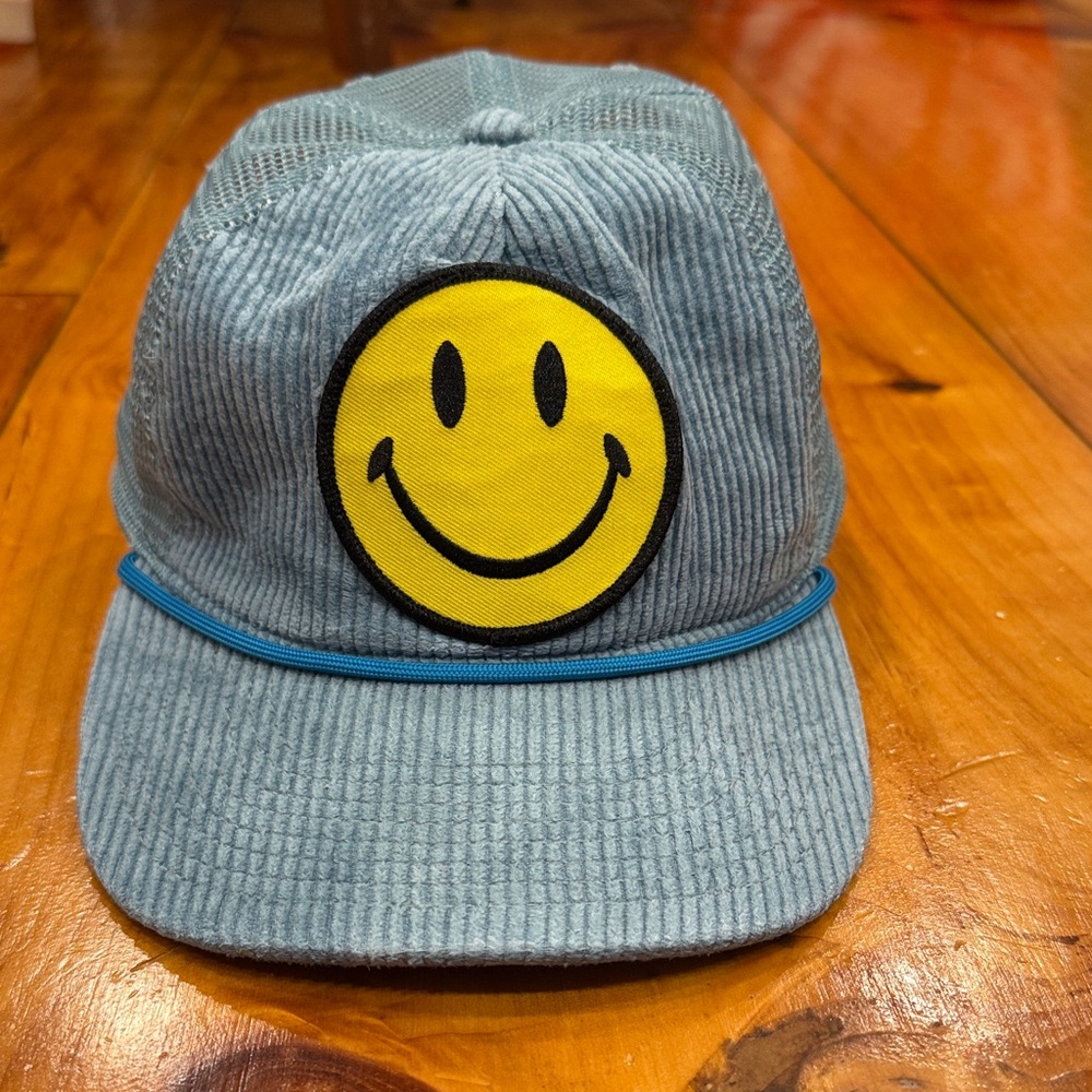 Aviator Nation Blue Corduroy Hat with Yellow Smiley
